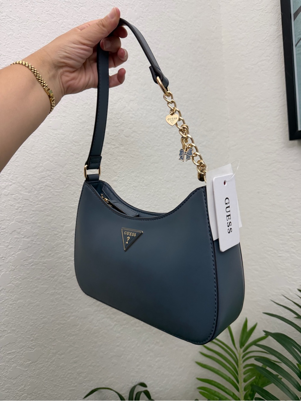 Guess Shoulder Bag with gold chain Charm detail